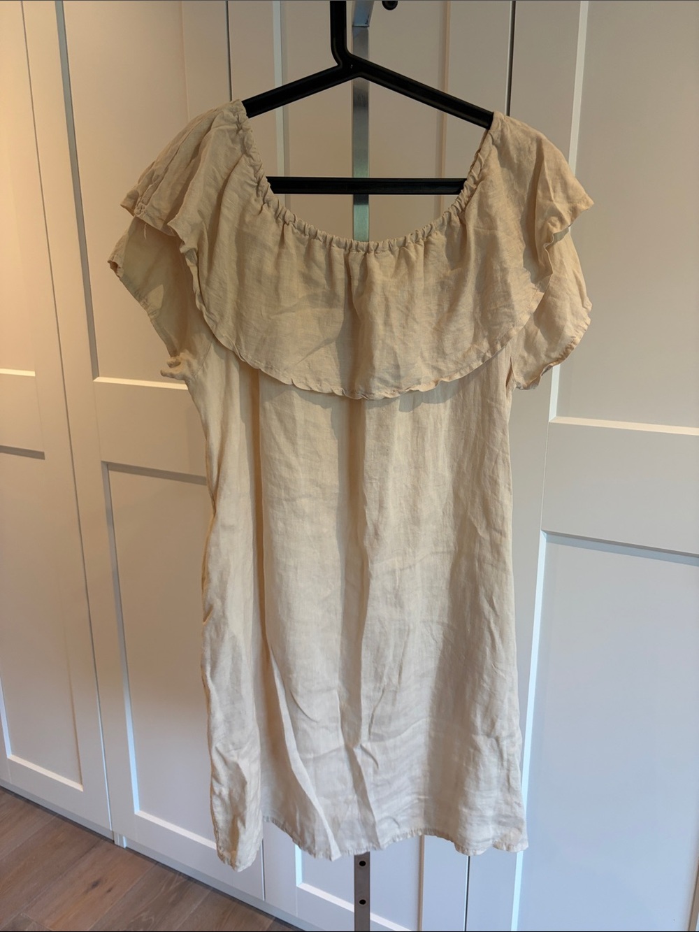 Light Cream Off-Shoulder Mini Dress with Ruffle - Picture 6 of 8